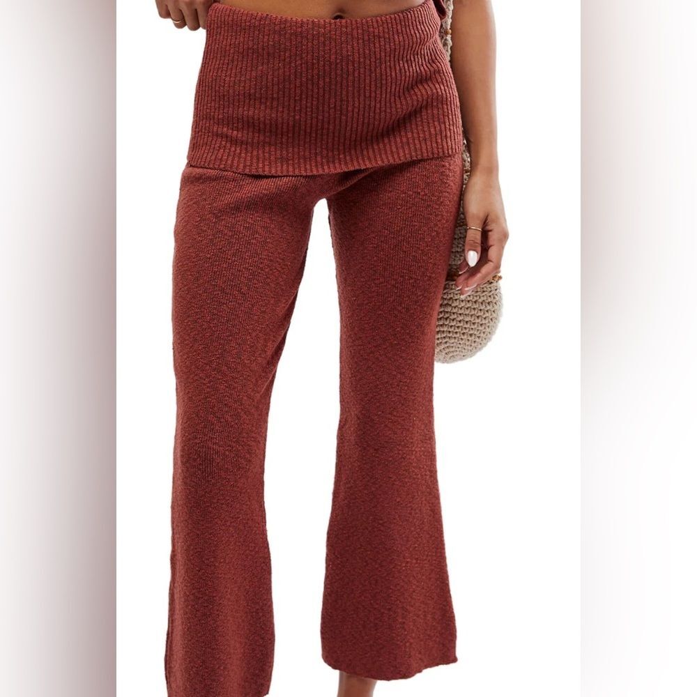 Free People FP Beach Sz Small Red Foldover Wide Leg Crop Pants
